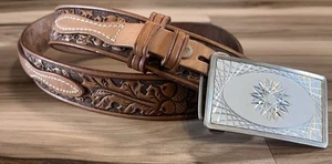 Vintage Chambers Western Belt Size 32 Hand Finished Genuine Leather Holtz Saddle - Picture 1 of 7