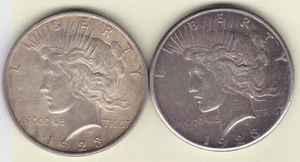 VINTAGE AMERICAN 1923-P Liberty Peace Dollar 90% Silver US Coin Lot of 2 - Picture 1 of 2