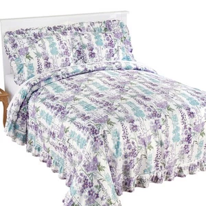 Jenni Floral Lightweight Pliss� Ruffled Edge Bedspread - Picture 1 of 2