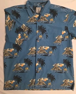 Roundtree & Yorke blue Hawaiian beach nautical mountain palm Men's Shirt XL - Picture 1 of 10