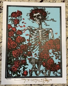 BLOTTER ART ORIGINAL GD BLAUES SKELETT & ROSEN SIGNIERT & NUMMERIERT VON STANLEY MOUSE - Bild 1 von 15