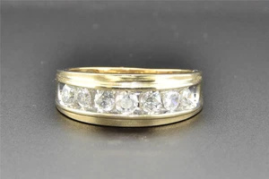 10K Yellow Gold Round Diamond 7 Stone Channel Set Wedding Band Mens Ring 3/4 CT. - Picture 1 of 5