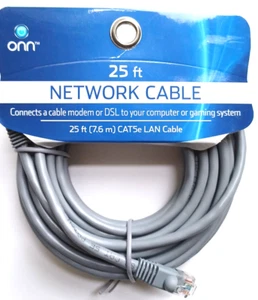 Onn Network Cable CAT5e LAN Cable 25 ft 7.6 m Gray NEW - FAST SHIPPING - Picture 1 of 1