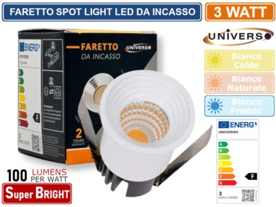 FARO FARETTO LED PUNTO LUCE SPOT LIGHT ROTONDO COLORE BIANCO DA INCASSO 3W - Immagine 1 di 3