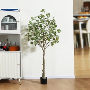 5Ft Artificial Eucalyptus Silk Plants in Pot, Faux Plastic Eucalyptus Tree with - Picture 1 of 12