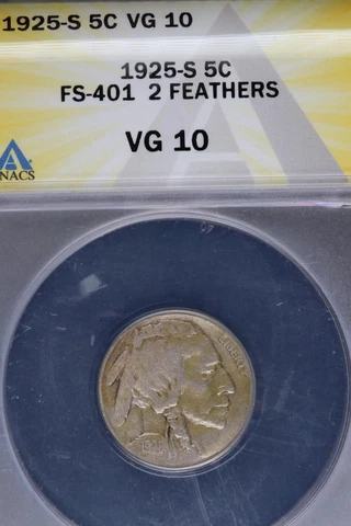 1925 S Buffalo Nickel ANACS VG10 FS-401 2 Feathers *DoubleJCoins* 1700-52 Cover