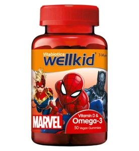 2x VITABIOTICS WELLKID MARVEL VITAMIN D & OMEGA-3 50 VEGAN GUMMIES 7-14 YEARS - Picture 1 of 1