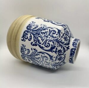 Floral Pottery Ceramic Vase for Home Decor Display Decorative Blue White Tan