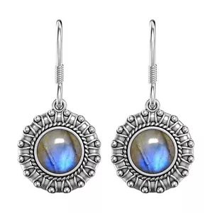 925 Sterling Silver Earrings with Natural Labradorite Drop Handmade - Picture 1 of 9