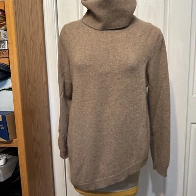 Garnet Hill XL cashmere turtleneck light brown asymmetrical hem - Image 1 of 4