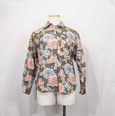 Blusa Vintage Años 90 Gris Estampado Floral Top Camisa Algodón Talla Pequeña P Lizwear Foto 1 de 4