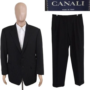 Canali Saks Fifth Avenue Two Piece Black Stripe Wool Suit 50R 40R Pants 32X30 - Picture 1 of 19