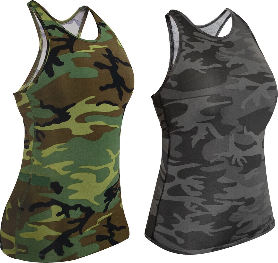 Camiseta sin mangas militar camuflada para mujer rendimiento atlética gimnasio entrenamiento yoga Foto 1 de 1