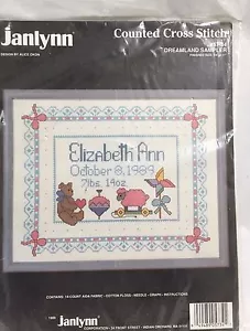 Janlynn DREAMLAND SAMPLER Counted Cross Stitch Kit #57-34 BIRTH ANNOUNCEMENT NOS - Picture 1 of 6