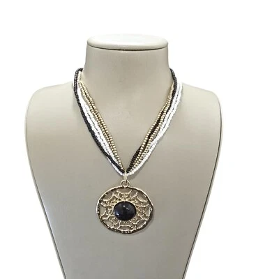 Stephan & Co женщин модный бисером черный белый золотой тон подвеска ожерелье с Ярлыками - Изображение 1 из 3