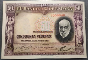 ESPAÑA 50 PESETAS 1935 RAMON Y CAJAL EBC+ - Picture 1 of 2