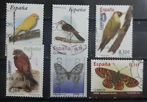 ESPAÑA 2007 - 2010. PÁJAROS - BIRDS - MARIPOSAS. USADO - USED.