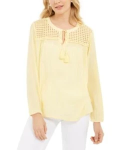 MSRP $70 Charter Club Petite Linen Peasant Top Yellow Size Petite Medium - Picture 1 of 1
