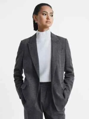 -$540 New Reiss AMALIE WOOL SINGLE BREASTED BLAZER IN CHARCOAL Size US 12/ UK 16 - Image 1 of 4