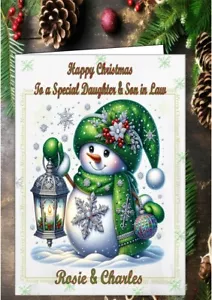 Personalisierte Weihnachtskarte Schneemann Sohn Tochter Mama Schwester Freundin Enkelin - Bild 1 von 2