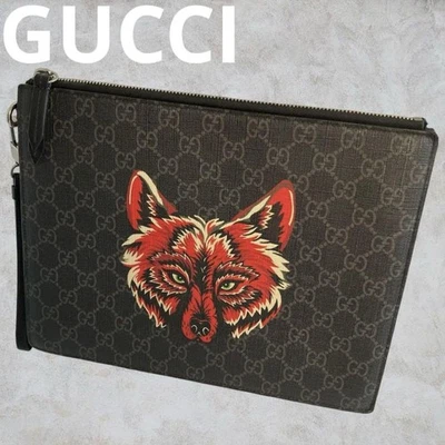 Gucci GG Check Wolf Wallet Bifold Black Orange Leather Unisex authentic - Image 1 of 4