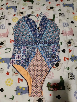 BNWT Size 22 Low Back Swimsuit Swimming Costume Swimwear Blue Patterned - Image 1 of 3