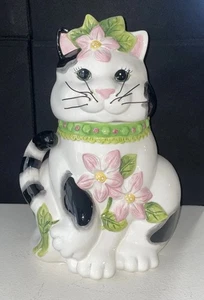 Rare Vintage Fritz & Floyd Charming Tails Corner Cat Cookie Jar Whiskers Flowers - Bild 1 von 20