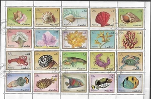 Fujeira Tropical Fish & Sea Life USED CTO Sheet Set of 20 Stamps of 1973 - Picture 1 of 1