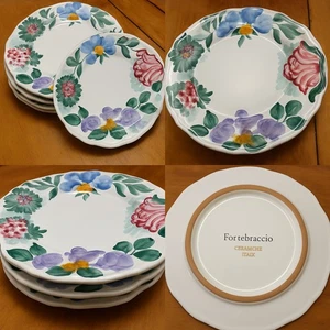 4 Fortebraccio Italien Flora Essteller 11 1/8" handbemalt gewellter Rand - Bild 1 von 4