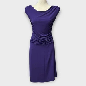 En Focus Studio Dress Womens 10 Purple Fit Flare Ruched Waist Stretch Cap Sleeve - Picture 1 of 14