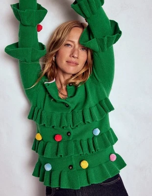 Cárdigan Boden Árbol de Navidad Verde Pompones Nuevo con Etiquetas Nuevo XL Foto 1 de 4