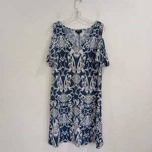 Neu mit Etikett! MSK Etuikleid blau weiß Print Cold Shoulder, Größe L - Bild 1 von 7