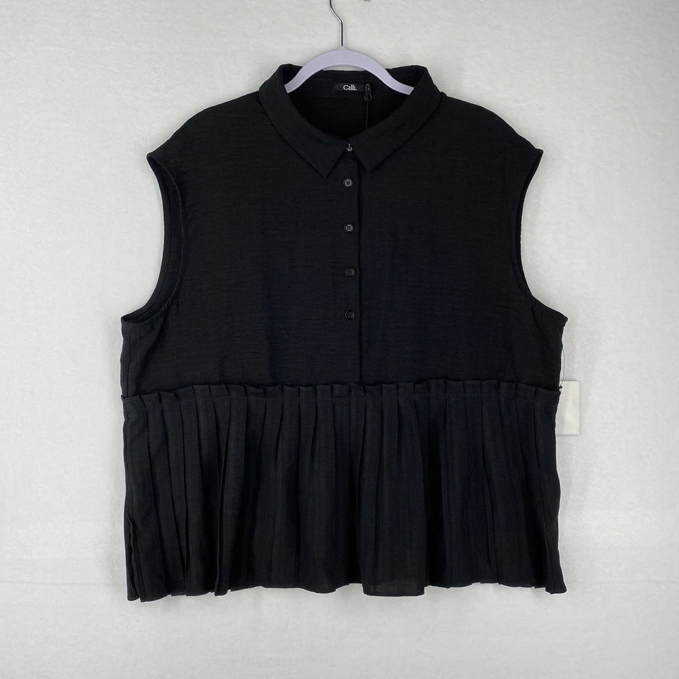 Size 20 Womens Calli Cindy Button Front Black Sleeveless Top
