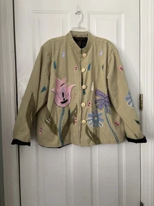 Alex Kim Jacket 2X Appliquéd Flowers Light Weight Light Green - Picture 1 of 7