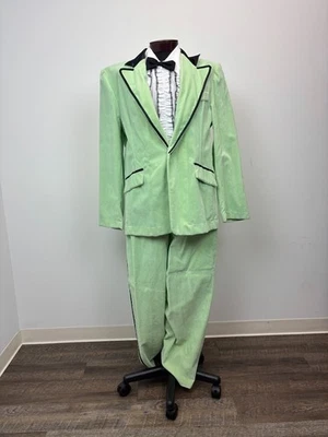 复古 20 世纪 70 年代淡绿色涤纶天鹅绒男式服装燕尾服 — 第 1/4 张图片