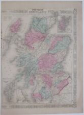 Original Handcolored 1863 Johnson Map SCOTLAND Edinburgh Glasgow Hebrides Perth