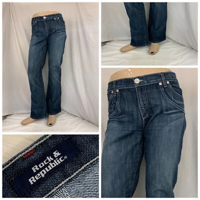 Rock Republic Jeans Sz 31 Blue Cotton Poly Bootcut Dark Wash YGI N2-638 - Image 1 of 4