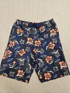 Op Swim Trunks Boys Large 14-16 Navy Blue With Hawaiian Print - Picture 1 of 4