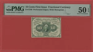 UNITED STATES 10 CENTS 1862  FRACTIONAL # 1240 PMG 50 ABOUT UNCIRCULATED  EPQ. - Picture 1 of 2