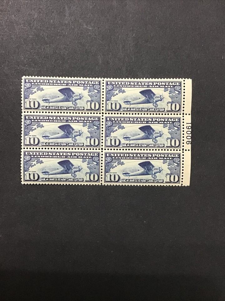 1927 US Airmail XF MH SC#C10 Lindbergh's Plane Plate block of 6 (E) - Image 1 of 2