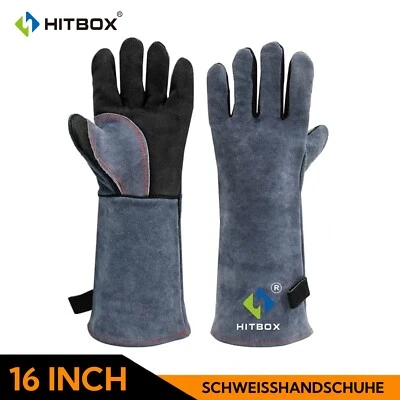 HITBOX 16" Hitze-Feuerbeständig Rindnarbenleder Welding Schweißerhandschuhe /BBQ