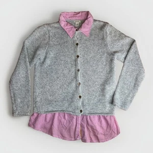 L.L. Bean Girls Long Sleeve 100% cotton Button-front Gray & Pink Sweater|SZ: XS - Picture 1 of 23