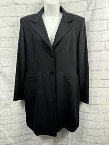 Ronit Zilkha Blazer Jacket Black SZ 14 Pocket Longline Wool Blend Dark Academia - Picture 1 of 10
