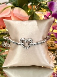 Sterling Silver 925 Ladies Natural Diamond Heart Bangle Bracelet 7in 29g - Picture 1 of 6
