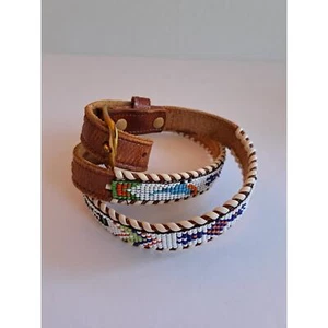 Genuine Leather Alaska Belt Small Beaded Detail Spell-Out Navajo Multi Color - Picture 1 of 14