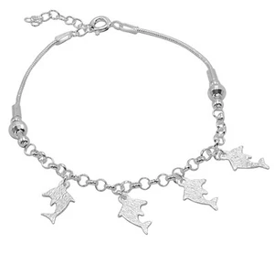 925 Solid Pure Sterling Silver Dolphin Ball Snake Chain Pretty Bracelet 8 Inches - Imagen 1 de 4