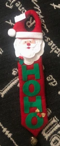 MCM Vtg Xmas HO HO Santa Felt DoorKnob Handle HANGER Decor JINGLE BELL Holly New - Picture 1 of 7
