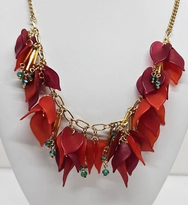 Новый с Ярлыками INC красный лепесток ожерелье Lucite пластиковый зеленый со стразами золотистый дизайн 20» - Изображение 1 из 4
