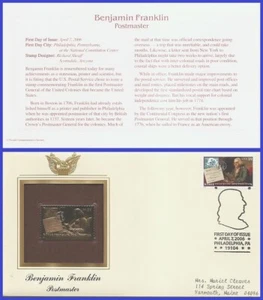 USA1 #4024 ADDR GOLDEN REPLICA FDC Benjamin Franklin Postmaster - Picture 1 of 1