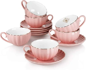 Amazingware Royal tazze da tè e piattini, con bordo dorato e confezione regalo, British Cof - Foto 1 di 12